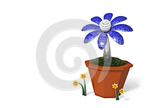 3D rendering Solar cells electric flower in a pot.