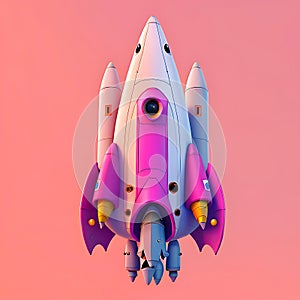 3D rendering space ship with rocket on pink background. generative AI