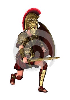 3D Rendering Spartan Warrior on White