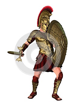 3D Rendering Spartan Warrior on White