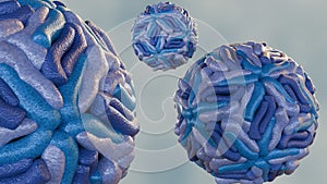 A 3D rendering of spherical dengue virus particles.