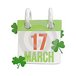 3d rendering of st patrick day calendar icon