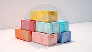 3d rendering of a stack of colorful boxes on a white background Generative AI