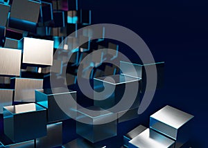 3d rendering of a stack of cubes with different materials, abstract background
