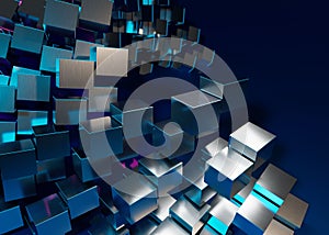 3d rendering of a stack of cubes with different materials, abstract background