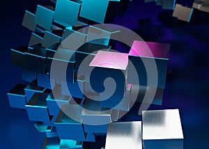 3d rendering of a stack of cubes with different materials, abstract background