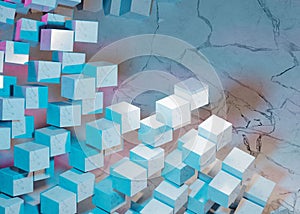 3d rendering of a stack of cubes with different materials, abstract background