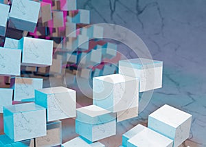 3d rendering of a stack of cubes with different materials, abstract background