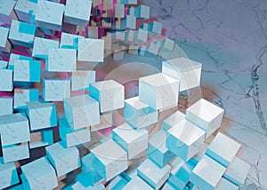 3d rendering of a stack of cubes with different materials, abstract background