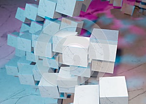 3d rendering of a stack of cubes with different materials, abstract background