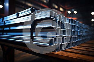 3D rendering of a stack of metal sheets on a table in a factory