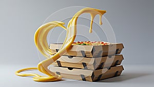 Melted Cheese Pizza in Delivery Boxes