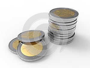 3D rendering - stack of two euro coins