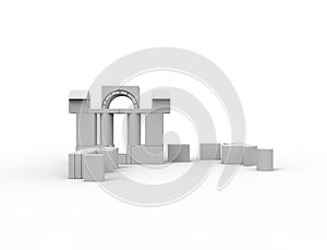 3d rendering of stacked white building blocks isolated on white background