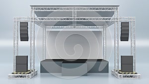 3D rendering of the stage show and truss construction with a sound system for concert performance business