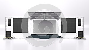 3D rendering of the stage show and truss construction with a sound system for concert performance business