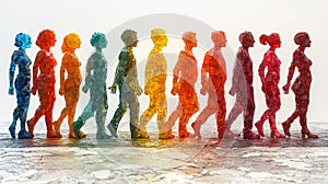 A 3D rendering of stick figures symbolizing the sociological concept of inclusion, where individuals of all genders, ages, origins photo