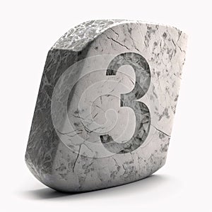 3d rendering of stone number 3 on white background. Computer generated image