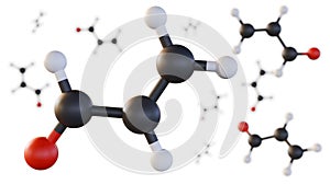 A 3d rendering of the structure of acrolein molecule