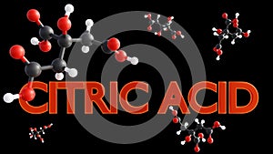 A 3D rendering of the structure of a citric acid molecule.