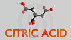 A 3D rendering of the structure of a citric acid molecule.