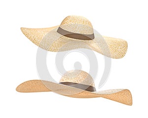 3D Rendering Sun Hat Different Angle View Isolated On White Background, PNG File Add - Transparent Background