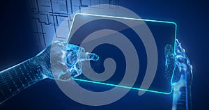 3d rendering of Tablet and hand touch screen