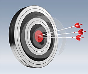 3D rendering target black white and red target with arrows