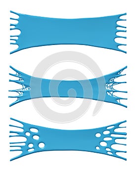 3d rendering of three blue sticky slime banners isolated on white background.