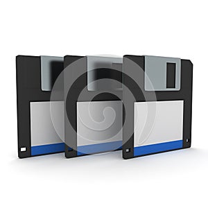 3D Rendering of three floppy disks