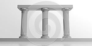 3d rendering three white marble pillars