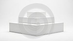 Three white rectangular blocks stacked isolated on white background