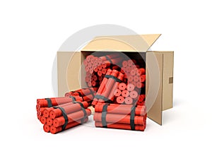 3d rendering of tnt dynamite sticks in carton box