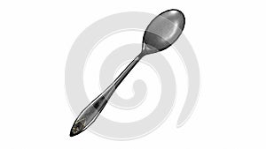 3d rendering. top view of metal spoon with clipping path isolated on white background