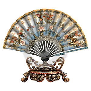 3D Rendering of a Traditional Chinese Hand Fan on Transparent Background - Ai Generated
