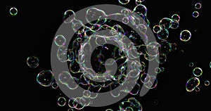 3D rendering of transparent abstract soap bubbles on a black background