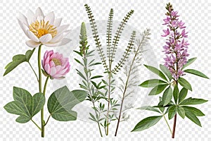 Transparent botanical illustrations nature's beauty