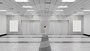 3D rendering two large elevators and mockup billboard in building