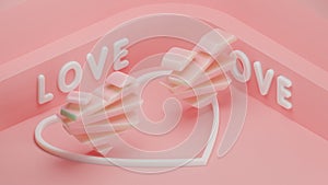 3d rendering of two pink hearts complementing each other and ready to connect into one heart. Hearts consist of segments with