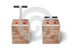3d rendering of two wooden detonator boxes on white background.