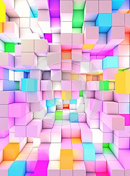 3D rendering vertical abstract background color light cubes