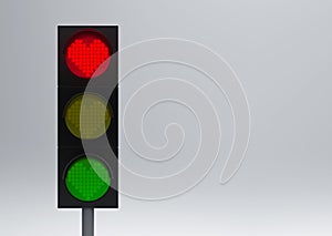 3d rendering. vertical red, yellow and green traffic in love heart shape light signal on gray copy space background