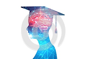 3d rendering of virtual human silhouette on technology background illustration