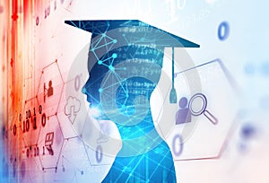 3d rendering of virtual human silhouette on technology background illustration