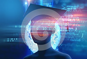 3d rendering of virtual human silhouette on technology background illustration