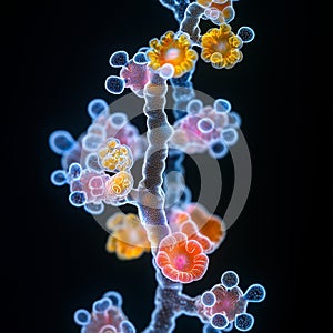 3d rendering of virus cells in cyberspace on black background..