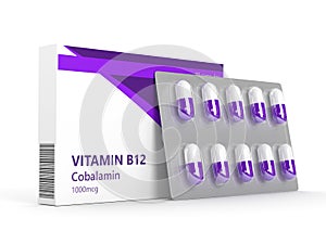 3d rendering vitamin B12 pills in blister