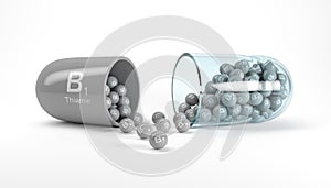 3d rendering of a vitamin capsule with vitamin B1 - thiamin