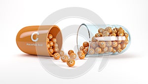 3d rendering of a vitamin capsule with vitamin C - ascorbic acid photo