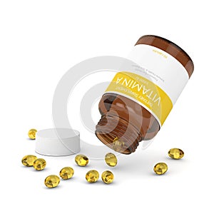 3d rendering of vitamin A capsules with bottle photo